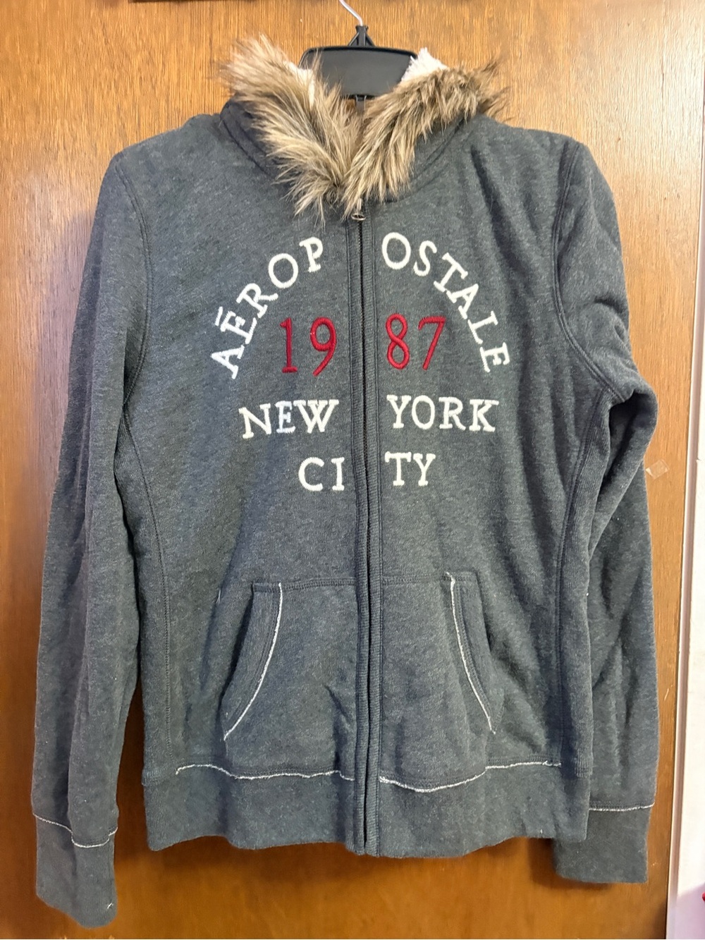 Aeropostale Gray Faux-Fur Hooded Zip Jacket
